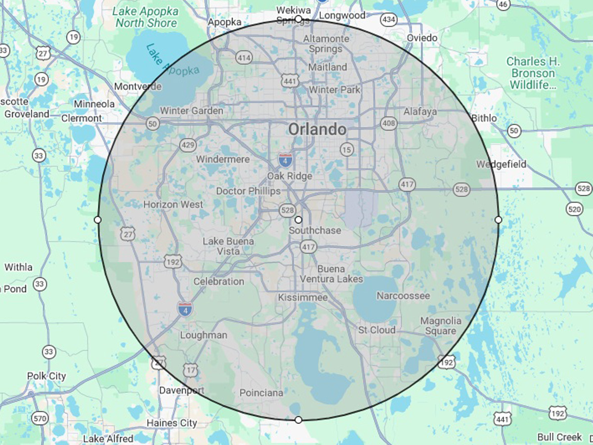 Service area map for Realty Home Inspections Greater Orlando Florida